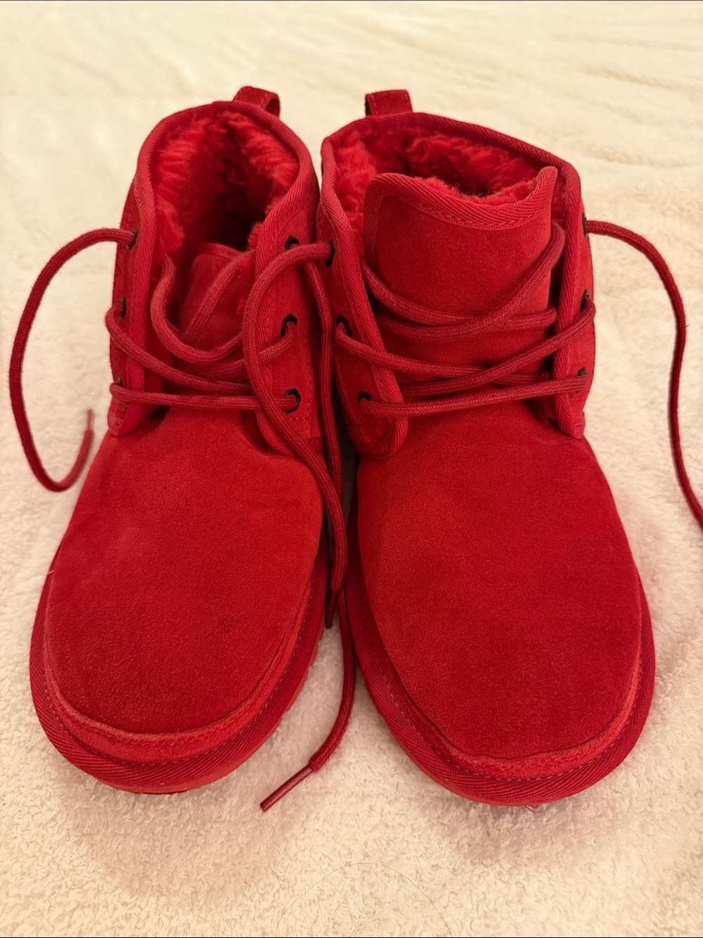 UGG Men’s Red Suede Boat Shoes with Shearling Lining